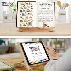 U.S. Art Supply Hampton Large Wooden Table Easel, Cookbook Stand, Text Book Tablet Rest, Premium Beechwood - Adjustable Incline, 2 Flip-Up Page Holders - Kitchen Countertop Recipe Rack - Portable Wood -Peugeot Shop 51YCqatQSkL