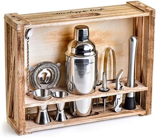 Bartender Kit: 11-Piece Bar Tool Set With Rustic Wood Stand | Perfect Home Bartending Kit And Cocktail Shaker Set For A True Drink Mixing Experience | Fun Housewarming Gift Idea (Gun-Metal) 9 Bartender Kit: 11-Piece Bar Tool Set With Rustic Wood Stand | Perfect Home Bartending Kit And Cocktail Shaker Set For A True Drink Mixing Experience | Fun Housewarming Gift Idea (Gun-Metal) - Image 9