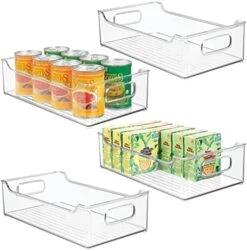 MDesign Wide Plastic Kitchen Storage Container Bins With Handles -Organization In Pantry, Cabinet, Refrigerator Or Freezer Shelves - Food Organizer For Fruit, Yogurt, Squeeze Pouches - 4 Pack - Clear -Peugeot Shop 51YDQeGO0LL. AC