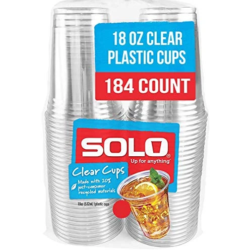Solo Cup Company Clear Recycled Plastic Party Cups, 18 Oz, 184 Count 1 Solo Cup Company Clear Recycled Plastic Party Cups, 18 Oz, 184 Count