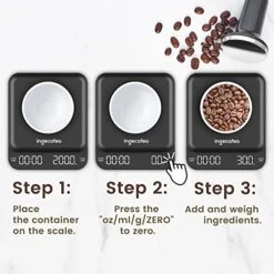 Espresso Scale With Timer, Ingecafea Digital Coffee Scale 3kg/0.1g High Precision, Pour Over Coffee Scale With Tare Feature, Rechargeable Coffee Scale Measures For G/oz/ml -Peugeot Shop 51YHVZcDrLL