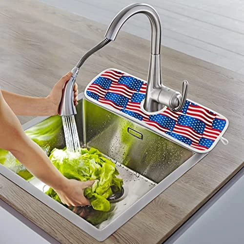 2 Pack Kitchen Faucet Mat Absorbent Washable Sink Splash Guard Faucet Drip Drying Mat Bar Countertop Water Catcher Mat Large 30x5 Inch American Flag Wave 4 2 Pack Kitchen Faucet Mat Absorbent Washable Sink Splash Guard Faucet Drip Drying Mat Bar Countertop Water Catcher Mat Large 30x5 Inch American Flag Wave - Image 4