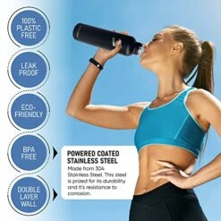 Trom 32oz Black Stainless Steel Water Bottle, Free Cleaning Brush, Plastic Free, BPA Free, Vacuum Insulated, 32 Ounce Healthy, Double Walled, Thermos, All Metal -Peugeot Shop 51YZTJUQaOL