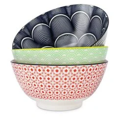 Salad Soup Ramen Bowl, DeeCoo 55 OZ Super Stackable Round Fine Porcelain Cereal Pasta Serving Bowl Sets, 3 Pack -Large Capacity Microwavable Ceramic Bowls - Heat And Cold Resistant