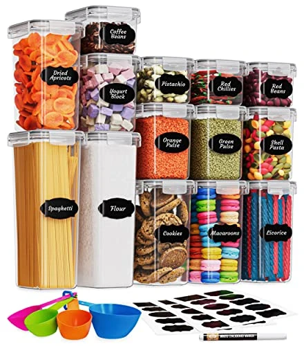 Airtight Food Storage Containers With Lids For Kitchen Organization 14 PC - Plastic Kitchen Storage Containers For Pantry Organization And Storage - Cereal, Rice, Pasta, Flour And Sugar Containers 1 Airtight Food Storage Containers With Lids For Kitchen Organization 14 PC - Plastic Kitchen Storage Containers For Pantry Organization And Storage - Cereal, Rice, Pasta, Flour And Sugar Containers