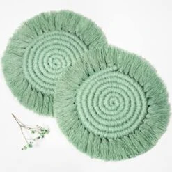 Macrame Coasters Woven Boho Handmade Absorbent Placemats, For Desk Table Kitchen Dining Room Drink Picnic Housewarming Home Decor Rattan Wicker Bamboo (Mustard (Set Of 2)) -Peugeot Shop 51Yk28KSBeL. AC 1