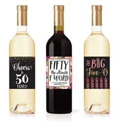 6 50th Birthday Wine Bottle Labels Or Stickers Present, 1971 Bday Milestone Gifts For Her Women, Cheers To 50 Years, Funny Fifty Pink Black Gold Party Decorations Supplies For Friend, Wife, Girl, Mom -Peugeot Shop 51YmUR9pxBL