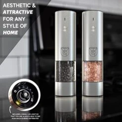 Rechargeable Salt And Pepper Grinder Set - Electric Salt And Pepper Grinder - Electric Pepper Mill Spice Grinder (46 G Spice Holder) Stainless Steel Adjustable Coarseness LED Light -Peugeot Shop 51Yx9K9nc9L