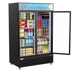 - MDR-2GD-35C 45" Commercial Glass 2 Door Display Refrigerator Merchandiser - Upright Beverage Cooler With LED Lighting - 35 Cu. Ft, Black