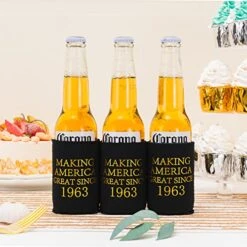 60th Birthday Beer Sleeve, 60th Birthday Can Cooler Insulated Covers, 60th Birthday Decorations Black Gold Making Great Since 1963, Neoprene Coolers For Soda, Beer, Can Beverage, 12 Pcs