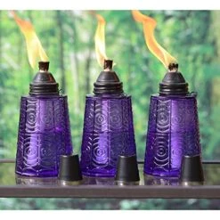 Seraphic Torches For Outside - Citronella 16oz Table Top Torch For Patio, Garden, Lawn, And Outdoor Parties, Set Of 3, Purple