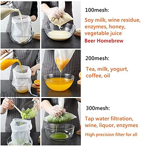 3 Pcs Nut Milk Bags, 150/75/48 Micron Reusable Nylon Food Strainers Bags Multi-use Food Grade Soy Milk Filter Bags, Yogurt Milk Wine Brew Coffee Filters Bag Strainers Filtration (6"x8") 2 3 Pcs Nut Milk Bags, 150/75/48 Micron Reusable Nylon Food Strainers Bags Multi-use Food Grade Soy Milk Filter Bags, Yogurt Milk Wine Brew Coffee Filters Bag Strainers Filtration (6"x8") - Image 2