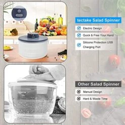 Salad Spinner Dryer Washer, Electric Salad Spinner Professional Kitchen Gadgets With Bowl And Colander, USB Electric Chargeble Lettuce Cleaner And Dryer (Color : Brass) 13 Salad Spinner Dryer Washer, Electric Salad Spinner Professional Kitchen Gadgets With Bowl And Colander, USB Electric Chargeble Lettuce Cleaner And Dryer (Color : Brass) -Peugeot Shop 51ZC4bbIxFL
