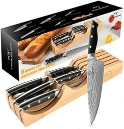 Chef Knife Set With Bag, 8 Pieces Damascus Steel Chef Knives With Portable Knife Roll Storage Bag, Blade Guards, Carving Fork, Sharpener And Kitchen Shears For Outdoor Camping Travel -Peugeot Shop 51ZCkHfiQUL. AC