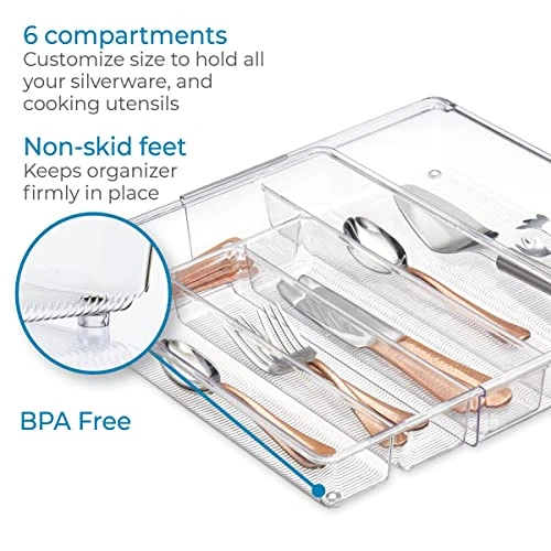 Linus Expandable Kitchen Drawer Organizer For Silverware, Spatulas, Gadgets - Clear 4 Linus Expandable Kitchen Drawer Organizer For Silverware, Spatulas, Gadgets - Clear - Image 4