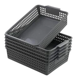 Rectangle Plastic Storage Baskets, Plastic Paper Baskets, 6-Pack
