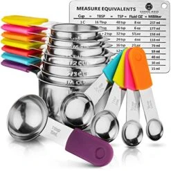 Magnetic Measuring Cups And Spoons Set. Stainless Steel Metal Measuring Cup Set. 13-Piece Non-Toxic Magnetic Measuring Spoon Set. Professional Chef Grade Dry And Liquid Measure Cups.