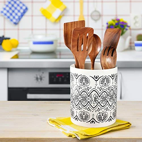 Kitchen Utensil Holder For Countertop, Large Ceramic Utensil Holder Farmhouse Utensil Crock For Kitchen & Dining Table, White Cooking Utensil Holder, Graffiti Style 002 5 Kitchen Utensil Holder For Countertop, Large Ceramic Utensil Holder Farmhouse Utensil Crock For Kitchen & Dining Table, White Cooking Utensil Holder, Graffiti Style 002 - Image 5