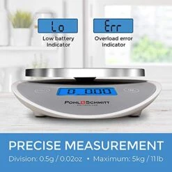 Ohl Schmitt Digital Food Kitchen Scale, Multifunctional Weight Measuring For Cooking And Baking In Grams/Ounces, Auto Shut-Off, Stainless Steel (Batteries Included) (Silver) -Peugeot Shop 51ZOQEb6nJL
