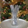 Metallic Silver Paper Straws, Biodegradable Disposable Party Drinking Straw For Birthday, Wedding, Bridal/Baby Shower, Christmas Decorations And Party Supplies, Pack Of 100
