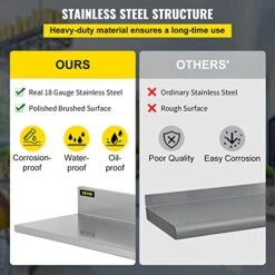 VEVOR 2 Pcs Stainless Steel Wall Shelf Max Load Capacity 44 Lbs, Shelf For Wall Mount 8.6'' X 24'' With Stand For Kitchen Living Room Garage Workshop Home And Commercial Use -Peugeot Shop 51ZYxK5KHbL