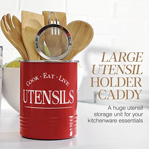 Walford Home Original Kitchen Utensil Holder Crock, Red With Premium Padded Base - Vintage Farmhouse Home Kitchen Decor - Large Kitchen Tool Utensil Storage Caddy Organizer 2 Walford Home Original Kitchen Utensil Holder Crock, Red With Premium Padded Base - Vintage Farmhouse Home Kitchen Decor - Large Kitchen Tool Utensil Storage Caddy Organizer - Image 2
