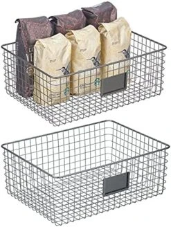 MDesign Large Steel Wire Storage Organizer Bin Baskets With Label Slot - Kitchen Pantry, Bathroom, Cabinet, Cupboard, Organizing Holder For Food, Snacks, Produce - Omaha Collection - 2 Pack - Black -Peugeot Shop 51ZeID2GdBL. AC