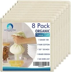8 PCS Reusable Cheesecloth, Grade 100, 20x20 Inch Hemmed Organic Cheese Cloth For Straining Craft, 100% Cotton Unbleached Cloth Strainer For Cooking, Baking, Juicing, Cheese Making -Peugeot Shop 51ZeUf0D5L. AC