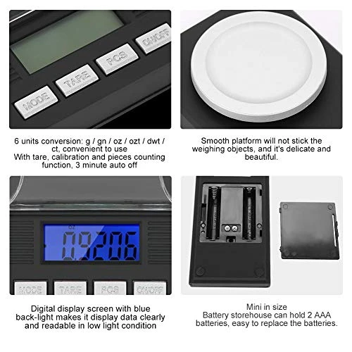 Digital Milligram Jewelry Scale, LED Digital Display Mini Portable High Precision 0.001g Pocket Jewelry Scale With Calibration Weights Tweezers And Weighing Pans (100g) 3 Digital Milligram Jewelry Scale, LED Digital Display Mini Portable High Precision 0.001g Pocket Jewelry Scale With Calibration Weights Tweezers And Weighing Pans (100g) - Image 3