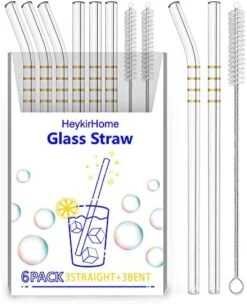 6-Pack Reusable Glass Straw-Transparent,Size 8''x10 MM,Including 3 Straight And 3 Bent With 2 Cleaning Brush- Perfect For Smoothies, Tea, Juice-Clear -Peugeot Shop 51ZmCN2IEL. AC