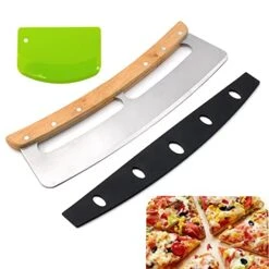 14" Pizza Cutter- Kitchen Tools-Sharp Blade-pizza Slicer-rocker Knife With Protective Lid,With Free Dough Cutter/bowl Scraper,All-wooden Handle,Suitable For Cutting Pizza