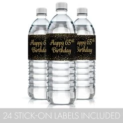 Black And Gold 65th Birthday Party Water Bottle Labels - 24 Stickers 7 Black And Gold 65th Birthday Party Water Bottle Labels - 24 Stickers -Peugeot Shop 51ZqvAALssL