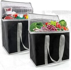 BeeGreen 2 Packs Black Insulated Grocery Bags Collapsible Shopping Cooler Thermal Tote With Zipper For Hot Cold Frozen Food Transport X-Large 60LBS Reusable Durable Long Handles Stands Upright -Peugeot Shop 51ZxINfdIkL. AC