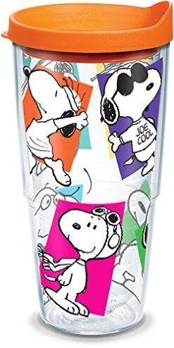 Tervis Peanuts Multi-Snoopy Made In USA Double Walled Insulated Tumbler Cup Keeps Drinks Cold & Hot, 24oz, Clear