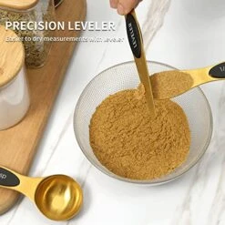 Magnetic Measuring Spoons Set, Stainless Steel, Dual Sided, Stackable, Dual Sided For Measuring Dry And Liquid Ingredients, Fits In Spice Jars, Set Of 8（Gold ） -Peugeot Shop 51a3E7NYwuL