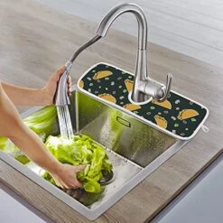 2 Pack Kitchen Faucet Mat Absorbent Washable Sink Splash Guard Faucet Drip Drying Mat Bar Countertop Water Catcher Mat Large 30x5 Inch Cute Cartoon Contrast Mexican Tacos -Peugeot Shop 51a75nh1mfL