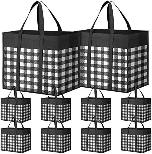 WOWBOX Reusable Grocery Bags,4-Pack, Foldable Reusable Shopping Tote Bags Bulk With Reinforced Handles,Large Storage Bags With Water Resistant Coating For Groceries,Multipurpose,Black-White 7 WOWBOX Reusable Grocery Bags,4-Pack, Foldable Reusable Shopping Tote Bags Bulk With Reinforced Handles,Large Storage Bags With Water Resistant Coating For Groceries,Multipurpose,Black-White - Image 7