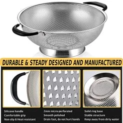 5 Qt Colander 18/8 Stainless Steel Colander Silicone Handle Easy Grip Micro-Perforated Strainer Heavy Duty And Self-draining Solid Ring Base BPA Free Dishwasher Safe - Black -Peugeot Shop 51aDGzPo98L