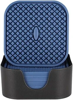 Silicone Coasters [6 Pack] ME.FAN Coasters For Drinks,Drink Coasters With Holder - Cup Mat - Non-Slip, Non-Stick, Stay Put, Deep Tray - Prevents Furniture And Tabletop Damages Square Nave Blue -Peugeot Shop 51aJGkCsHHS. AC