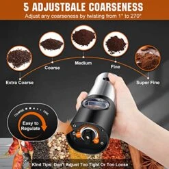 Electric Salt And Pepper Grinder Set, Automatic Salt & Pepper Mill Refillable With USB Rechargeable Base, 5 Adjustable Coarseness One Hand Operation, LED Light -Peugeot Shop 51aNRcLSmDL