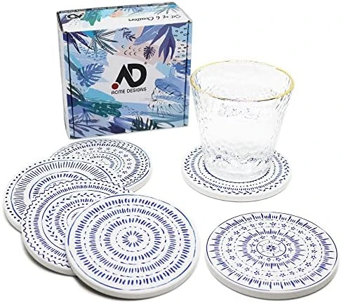Set Of 6 Coasters For Drinks Absorbing Round Ceramic Stone Coaster With Cork Base,Tabletop Protection Mat For Mugs And Cups,Office,Kitchen (Colorful Series) 9 Set Of 6 Coasters For Drinks Absorbing Round Ceramic Stone Coaster With Cork Base,Tabletop Protection Mat For Mugs And Cups,Office,Kitchen (Colorful Series) - Image 9