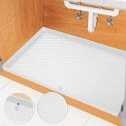 Under Sink Mat For [34" X 22"] Cabinet, Silicone Waterproof Mat, Kitchen Cabinet Liner Holds Over 2.2 Gallons, Cabinet Protector, Under Sink Tray For Drips, Leaks, Spills (Grey) -Peugeot Shop 51agMeD jL. AC
