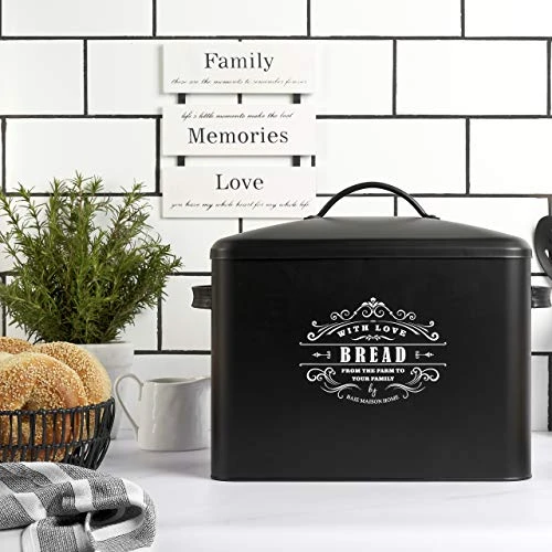 Extra Large Black Bread Box - Bread Boxes For Kitchen Counter Holds 2+ Loaves For All Your Bread Storage - Bread Container Counter Organizer To Suit Farmhouse Kitchen Decor, Vintage Kitchen, Rustic (Bread Box) 4 Extra Large Black Bread Box - Bread Boxes For Kitchen Counter Holds 2+ Loaves For All Your Bread Storage - Bread Container Counter Organizer To Suit Farmhouse Kitchen Decor, Vintage Kitchen, Rustic (Bread Box) - Image 4