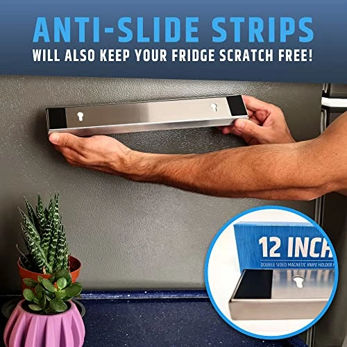 Fridge Applicable Stainless Steel Magnetic Knife Holder With Anti-Slide Upgrade - 12 Inch Professional Double Sided Knife Strip For Refrigerator - Knife Rack/Knife Bar With Powerful Pull Force 5 Fridge Applicable Stainless Steel Magnetic Knife Holder With Anti-Slide Upgrade - 12 Inch Professional Double Sided Knife Strip For Refrigerator - Knife Rack/Knife Bar With Powerful Pull Force - Image 5