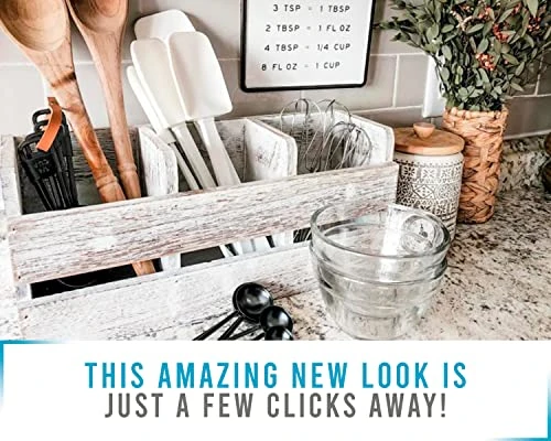 Farmhouse Utensil Organizer For Kitchen Countertop - Wooden Utensil Crock With 3 Large Storage Compartments & Hanging Option - Rustic Spatula Holder Caddy In Distressed White - Size 4 Farmhouse Utensil Organizer For Kitchen Countertop - Wooden Utensil Crock With 3 Large Storage Compartments & Hanging Option - Rustic Spatula Holder Caddy In Distressed White - Size - Image 4