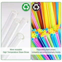 Reusable Drinking Straws Glass Clear 12-Pack, With 4 Cleaning Brush Size 8.5''x10 MM Set Of 6 Straight And 6 Bent - Perfect For Cocktail Glass, Smoothies, Tea, Juice, Milkshakes -Peugeot Shop 51b0voI6ZCL