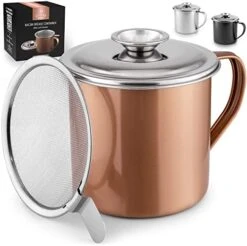 Bacon Grease Container With Strainer - 1L Stainless Steel Cooking Oil Container With Lid & Handle - Large Ghee Container Or Bacon Fat Container Perfect For Storing Fats & Frying Oils -Peugeot Shop 51b5kkTYUIL. AC