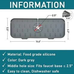 KWSPLK Silicone Sink Faucet Mat, Silicone Faucet Handle Drip Catcher Tray, Sink Draining Pad Behind Faucet, Drip Protector Splash Countertop Protection Rubber Drying Pad (Gray) -Peugeot Shop 51bA7Q8cciL