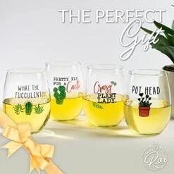 Succulent Plant Cactus Wine Gifts For Women- Set Of 4 Funny Wine Glasses 15oz - Plant Lover Gift Mug - What The Fucculent- Crazy Plant Lady Glass Tumbler - Stemless Glasses Housewarming Gift -Peugeot Shop 51bAh8pVwbL
