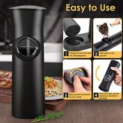 Electric Salt And Pepper Mill Set, Gravity Sensing Automatic Salt And Pepper Grinder Set With Rechargeable Base, Large Capacity Black Pepper Grinder Refillable (USB Type-C Charging Grinder Set) -Peugeot Shop 51bCHCwZEhL